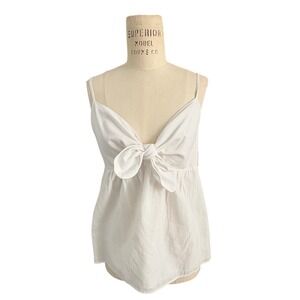 Trina Turk White Cotton Tie Front Bow Camisole Top Smocked Back Coquette Size M